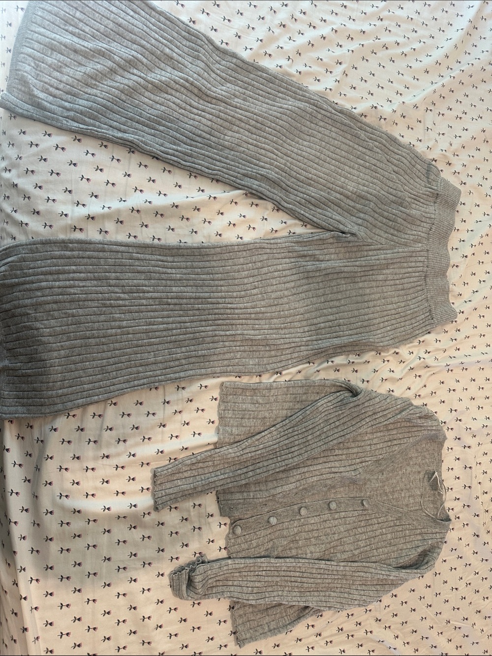 Gray Ribbed Knit Jumpsuit Set - Unbranded